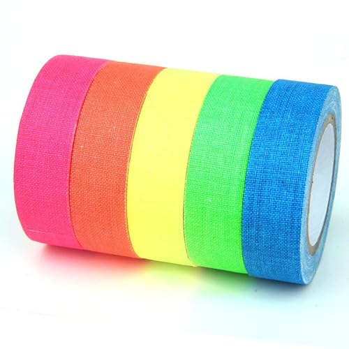 GOTRUST 5pcs Neon klebeband Schwarzlicht, UV Fluorescent Tape, Leuchtend Gaffers Tapes für Partydeko Halloween Handwerk - 13mmx5m