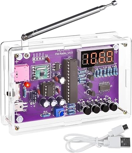 FM Radio Kits, DIY Elektronik Löt Bausatz Radio Modul, FM 87-108 MHz Lötübungs Kit Drahtloser Empfänger zum Lernen und Lehren,mit Acrylgehäuse