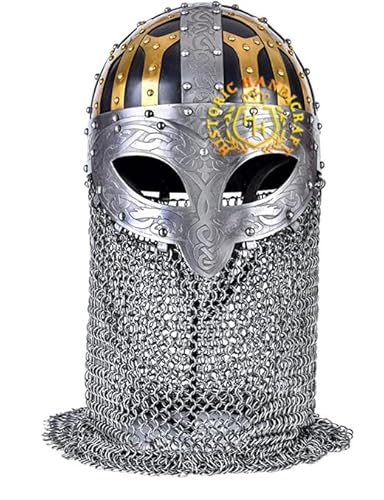 HISTORIC HANDICRAFT Mittelalter Wikinger Helm Ritter Kreuzritter Rüstung Helm larp Fantasy Cosplay Helm Schlacht Gesicht Rüstung Norman Helm Für Halloween Party Kostüm