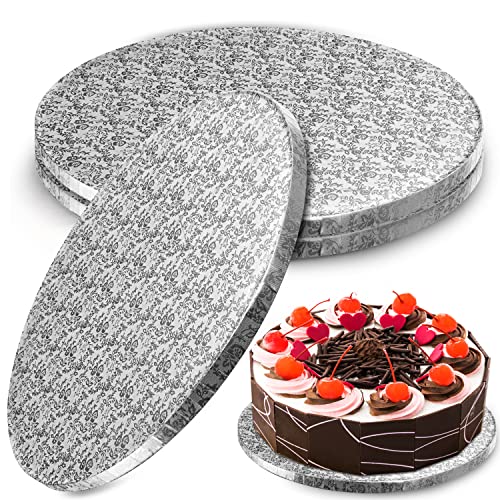 BELLE VOUS Silbernes Cakeboard Rund (3 Stk) - 35cm Durchmesser, 13 mm Dicke Einweg-Tortenunterlage Rund - Cake Drum/Pizzaplatten mit Professionellen Geraden Rändern