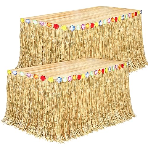 Fovths 2-Pack Luau Gras Tischrock Natürliche 9-Fuß x 29.5 Zoll Hawaii Tischrock für Tropische Hawaii Party Dekorationen Luau Party Kostüm Party, Stroh Gelb