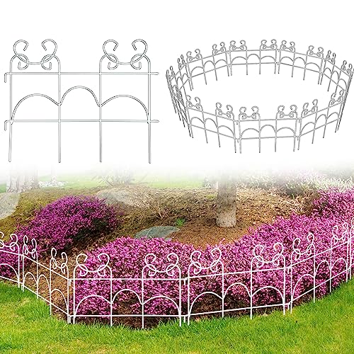 ARIFARO Dekorativer Gartenzaun 33 cm H x 43 cm B (20 Packungen) No-Dig Border Zaun Gesamtlänge 8,5 m, Weißer Zaun für draußen, Terrasse, Rasen und Blumenbeete