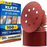 S&R Klett Schleifpapier Set 125 mm, Meister, 8 Löcher, 100 St. in Körnung P80, Schleifblätter, Schleifscheiben für Exzenterschleifer, Klettschleifpapier, zuverlässige Haftung am Schleifteller