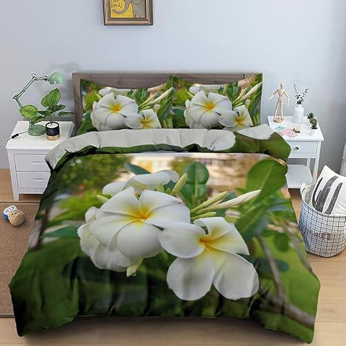 BJCJGGL Bettwäsche 260x240 GrüNe Blumen Bettwäsche-Set mit Reißverschluss Schließung + 2 Kopfkissenbezug 80x80 cm - Weicher Atmungsaktive Mikrofaser Bettbezug für Erwachsene Kinder