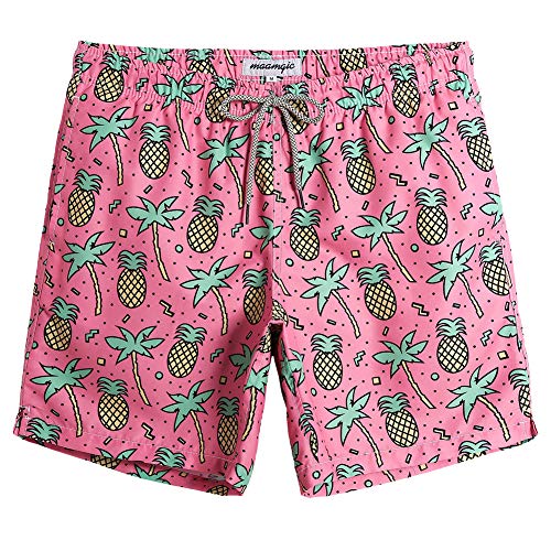 MaaMgic Herren Badeshorts SCHNELLTROCKNEND Boardshorts Trainingshose mit Mesh-Futter und Verstellbarem Tunnelzug MEHRWEG Rosa Ananas M