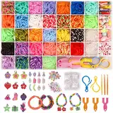 2500+ Loom Bänder Set, 40 Rastern Bunte Gummibänder Kit für Armbänder, DIY Elastisches Loombänder Kinder Armband Basteln mit Perlen Haken Charms Aufbewahrungsbox für Anfänger Junge Mädchen Geschenk