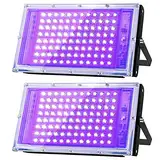 Glostars 100W LED UV Schwarzlicht Strahler, Schwarzlichtlampe, IP66 Wasserdicht, 395-400nm UV Partylicht mit Schalter für Bar, Partyzubehör, Schwarzlicht Deko, Bühnenbeleuchtung (2 Packung