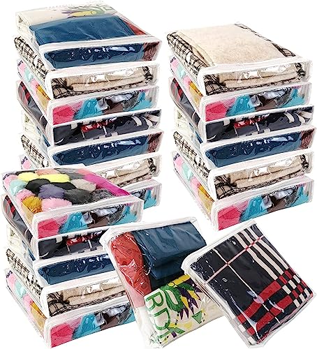 Rainmae 20 Pack Durchsichtige Kleidung Aufbewahrungstasche,26 x 26 x 6 cm,Vinyl Faltbare Tragbare Schrank-Organisator Beutel für Pullover Kleidung Bettlaken Organizer