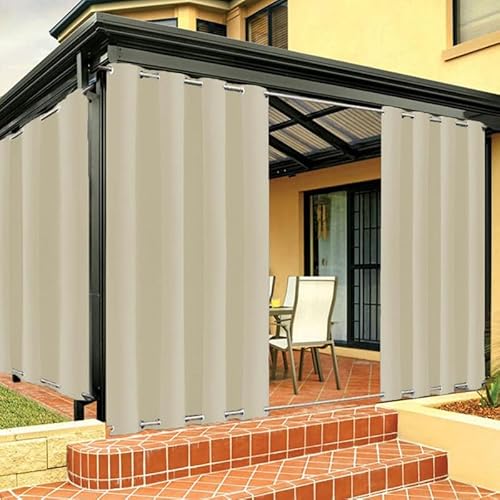 Outdoor Vorhänge Wetterfest mit ösen Oben und Unten, Outdoor Vorhang Wasserdicht Winddichte Blickdicht Outdoor Gardine für Pavillon Terrasse Veranda - 1 Stück, Biscotti Beige, B150xH166cm