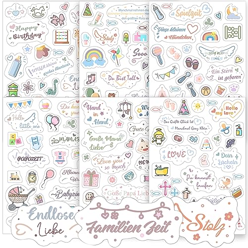 Sticker Babyalbum Aufkleber Fotoalbum Baby Babysticker Transparent über 180 Motiv Set für Kinder Babyparty Geschenk Jahr Buch Scrapbook Zubehör