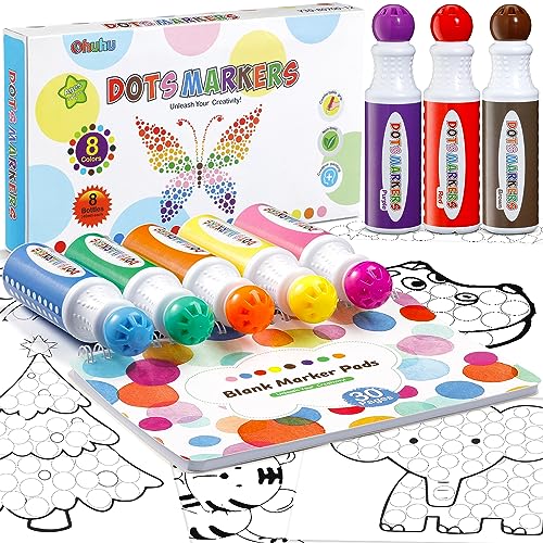 Ohuhu Auswaschbar Bingo Dabbers, 8 Farben Dot Marker für Kleinkinder (40 ml) mit einem leeren 30 Seiten Kinder Activity Book für Vorschule ungiftig Wasser-basierte Punkt-Kunstmarker