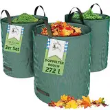 TTL Garden 3x 272L Gartensack - DOPPELTER BODEN extra stabil selbststehend 4 Griffe 150gsm groß robust & faltbar - 3er Set Garten Sack Laubsack Abfallsack für Gras Laub Hecke Gartenabfall