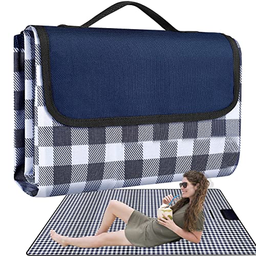 AKOFIC Picknickdecke 150 x 200 cm, Campingdecke mit Wasserdichter Unterseite, Wärmeisoliert Wasserdicht Stranddecke Waschbar mit Tragegriff, Outdoor Faltbare Picknick Matte für Camping, Reise (Blau)