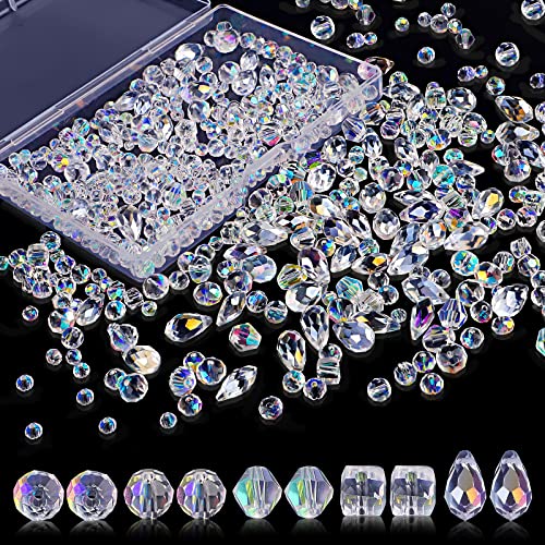 Perlen Zum Auffädeln, 600 Stück Facettierte Perlen Glasperlen Glitzerperlen, Perlen für Armbänder für Basteln Schmuckherstellung, DIY Halsketten, Armbänder, Ohrringe (4/6/8 mm, AB-Farbe)