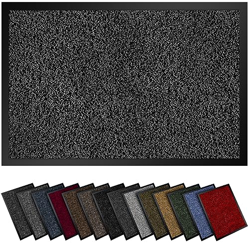 Hochwertige Fußmatte Anthrazit Schwarz 40x60cm groß für Innen & Außen - Schmutzfangmatte rutschfest, waschbar & wetterfest - Fussmatte für Eingangsbereich & Aussenbereich - Läufer Flur dünn