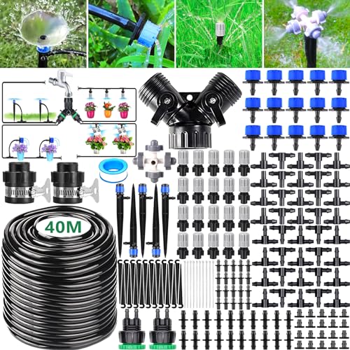 BARAKYEG 189 PCS Bewässerung Kit,40m Garten Micro Drip Bewässerung Automatik Bewässerung Kit Schlauch Tröpfchenbewässerung DIY Gartenbewässerung für Landschaft,Flower Bed,Terrasse Pflanzen