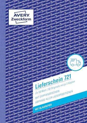 AVERY Zweckform 721 Lieferscheine (DIN A5, mit 2 Blatt Blaupapier, mit Empfangsschein, von Rechtsexperten geprüft, für Deutschland und Österreich geeignet, 3 x 50 Blatt) weiß, gelb, rosa