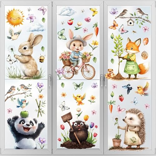 UYOTBKEUB 9 Blätter Fensterbilder Selbstklebend, Fenstersticker Wiederverwendbar, Fensteraufkleber Fensterdeko für Kinderzimmer Deko
