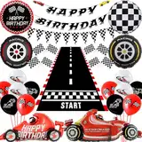 Rennwagen Geburtstag Party Dekorationen Junge, 54 Stück Auto Geburtstagsdeko Happy Birthday Banner Rennen Ballons Zielflagge Wimpel Wheels Folienballon Racetrack Boden für Kinder Sport Geburtstag Deko