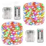 LEDYA Outdoor Lichterkette Kinderzimmer Mädchen, 2 Stück Bunt 10M 100LEDs Balkon Batterie Timer für Innen, Außen, Zimmer, Garten, Hochzeit, Party, Camping, Weihnachten, Foto, Flaschen