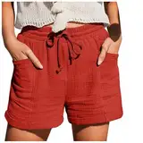 rtdgcv Summer Damen Shorts Sport Frauen Gerade Bein Casual Hosen Hohe Taille Sport Lose Shorts Lässige Mode Hosen Herren Shorts M Shorts Damen Kurz Damen-Shorts Baumwolle Leinen (Red, XXXXL)