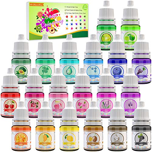 Seifenfarbe Set 20er x 6ml - Flüssig Färbende Hautverträgliche Farbe Pigment für die Seifenherstellung - Regenbogen Flüssigseife für DIY Badebomben, Seifen Machen, Soap, Kunsthandwerk