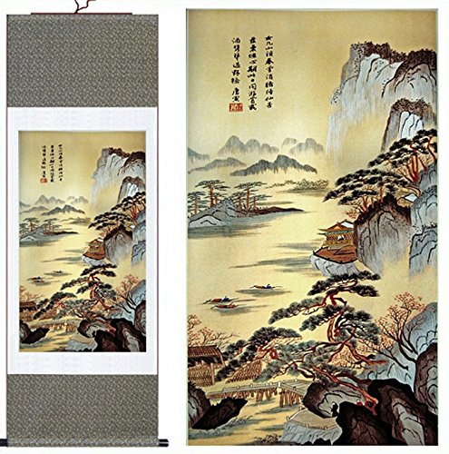 vglakjG Chinese Painting Home Decorate Calligraphy Scroll Seide Chinesische Malerei Landschaft Hause Schmücken Kalligraphie Scroll Hängen Kunst Geschenk(H55)