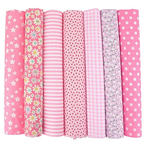 7 Stück 10" x 10" (25 cm x 25 cm) Stoff, 100% Baumwolle, Patchwork-Quadrate, Bündel für Nähen, Quilten, DIY-Handwerk (Pink 2)