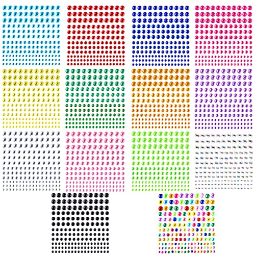 2310 Stück Glitzersteine Gesicht Selbstklebend, 14 Blätter Glitzersteine Selbstklebend Gesicht 3-4-5-6mm Strasssteine Selbstklebend Gesicht Steine Gesicht Selbstklebend für Nägel, Gesichts Make Up