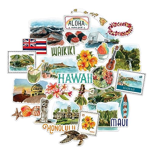 Navy Peony Exotische Hawaii State Reiseaufkleber (31 Stück) – Aquarell, wasserdicht, Amerika-Urlaubssticker für Scrapbooking, Journale und Koffer