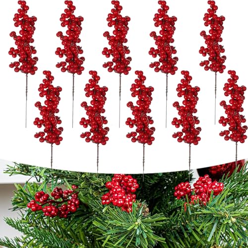 Künstliche Rote Beeren Deko Weihnachten Hagebutten Dekorative Zweige mit Roten Beeren Herbstdeko Holly Berry Rot Beerenstiele 10 Stück Weihnachtsdeko für Weihnachten Kunst Basteln und Weihnachtsbaum