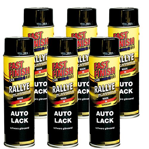 6x 500 ml FAST FINISH Rallye Autolack Lackspray Schwarz Glänzend Spraydose
