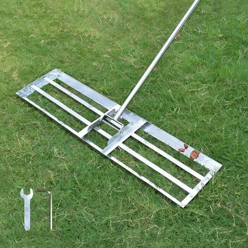 Plutohiker Rasen Rakel Edelstahl 90x25 cm Rakel Rasen nivellierrechen mit 2.15 Meter Verstellbarer Stiel für Hof Garten, Golfplatz,Rasenpflege,Rasen Sanden(2.15m, 25x90cm)