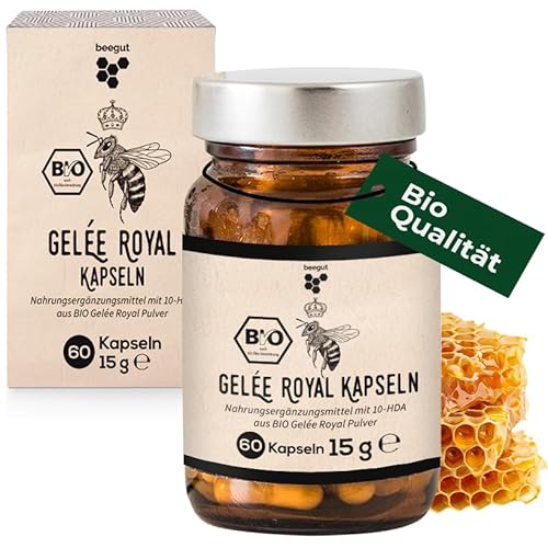 beegut BIO Gelée Royal Kapseln, 60 Kapseln mit je 170mg Pulver = 500mg pures Gelee Royal, nachhaltige Verpackung