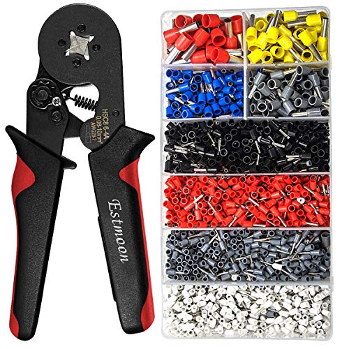 Crimpzangen Aderendhülsen Set, Estmoon Aderendhülsenzange mit 1800 Stück Kabelschuhe Tool Kit 0,08-10mm² für isolierte, unisolierte Drahtseil-Ratschenkabelschuhe