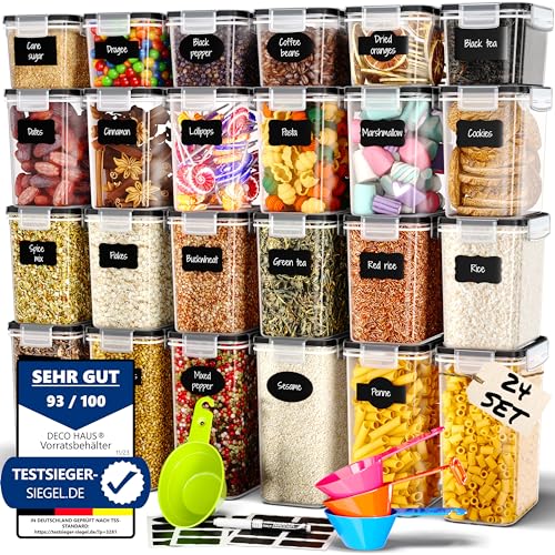 Deco haus® Vorratsdosen mit Deckel luftdicht 24er Set - Für Nudeln, Müsli, Mehl - Aufbewahrungsbox - Vorratsbehälter Küche Aufbewahrung & Organisation - Kitchen Storage