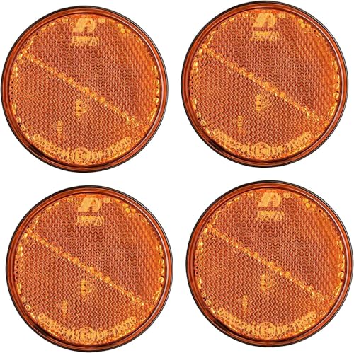 AUTOLIGHT 24 4x Reflektoren Katzenauge Seitenstrahler Anhänger Orange Reflektor selbstklebend mit E-Prüfzeichen Rund 72mm für Anhänger LKW PKW Trailer Wohnwagen