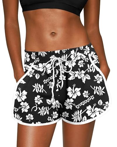 For G and PL Women Loose Pants Kurz Für Sport Und Print Bademode Schwarz&Blumen XL