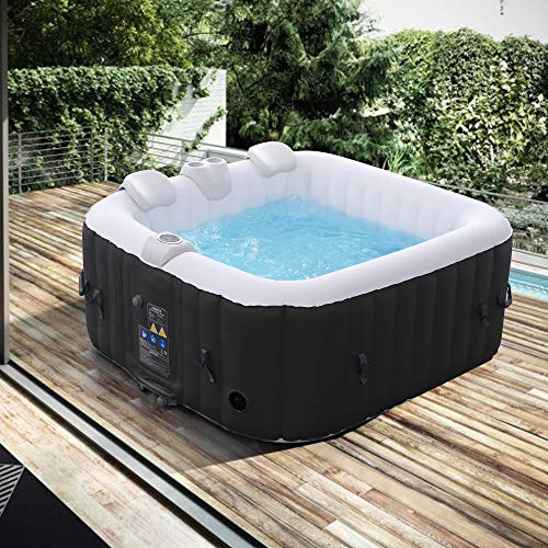 Arebos Aufblasbarer Spa | für drinnen und draußen | 4 Personen | 154x154cm | 100 Massagedüsen | Wellness Spa Heizung | Aufblasbare Massage Quadrat | 600 Liter