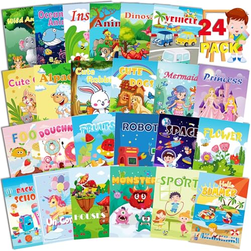 Aannanl 24 Mini Malbücher Geeignet für Kinder gealtert 2-4 und 4-8- Kleine Party Geschenke, Bulk Geburtstagsgeschenke, Geschenktütenfüller, Schulklassen Aktivitäten einschließlich Dinosaurier