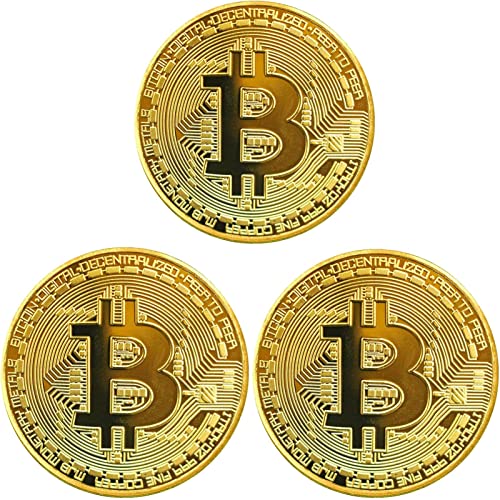 ZONSUSE 3 pcs Bitcoin Münzen, Gedenkmünzen, Gold überzogene, Sammlerstück BTC Münze Kunstsammlung Physikalisch (3*Gold)