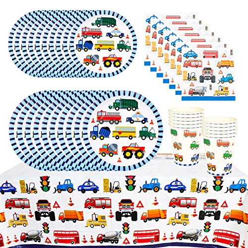 41 Pcs Baustelle Partygeschirr Set, Bagger PartyGeschirr, Bagger Bulldozer Party Dekorationen, Baustelle Geburtstag Deko Set mit Becher Teller Servietten - Partygeschirr für 10 Kinder