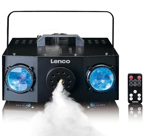 Lenco LFM-220BK - Duale Matrix RGB Party-LED-Lichter - mit Nebelmaschine - integrierte Lichtshowprogramme - 1 Liter Fassungsvermögen für Nebelflüssigkeit - Nebel-Timer - schwarz