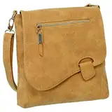 Ledershop24 Geschenkset - Handtasche Schultertasche Umhängetasche Wildleder-Imitat Used Look mit Riegelverschluss Farbe cognac