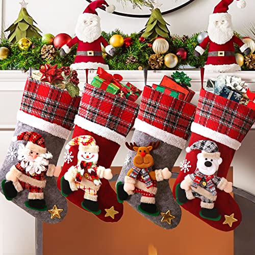 papasgix Nikolausstrumpf 4er Set Weihnachtsstrümpf für Kamin Große Nikolausstiefel zum Befüllen Geschenktüte Bonbontasche Geschenkbeutel Weihnachtsbaum Anhänger Weihnachtsdeko