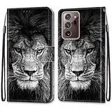 Nadoli Handyhülle Leder für Samsung Galaxy Note 20 Ultra,Bunt Bemalt Cool Schwarz Weiß Löwe Trageschlaufe Kartenfach Magnet Ständer Schutzhülle Brieftasche Ledertasche Tasche Etui