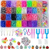 JcoGel 2500+ Gummibänder，Loom Bänder Set für Kinder, DIY Gummibänder Set für Armband, 15 Charms, 80 + Perlen, 3 Häkelnadeln, 3 Y-Loom, 96 S Clips, Geschenk für Junge Mädchen