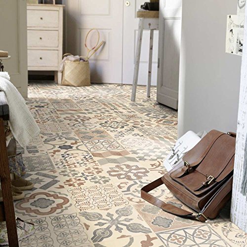 livingfloor® PVC Bodenbelag Shabby Retro Fliesenoptik Mediterran Natural 2m Breite, Länge variabel Meterware, Größe:3.00x2.00 m
