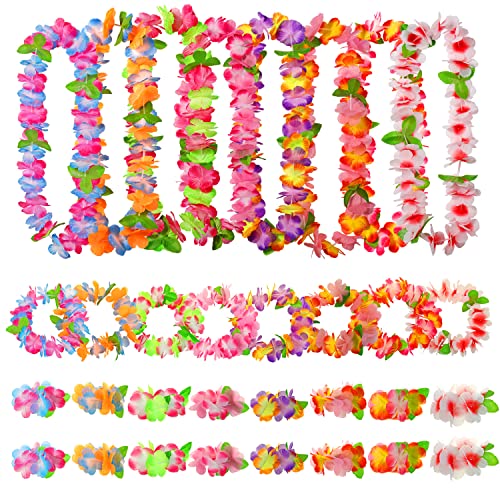 LUTAKU 32 Pack Hawaiianische Blumengirlanden, Tropische Party Dekorationen, Hula Halskette Lei, Hawaiianische Leis Set, Hawaiianische Blumen Halskette Stirnbänder Armbänder (32)