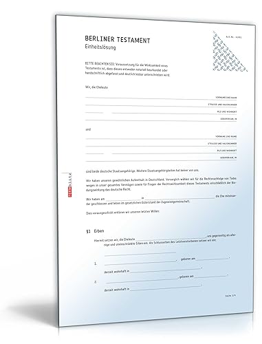 Berliner Testament Einheitslösung (DOC) - Ehegattentestament [Download]